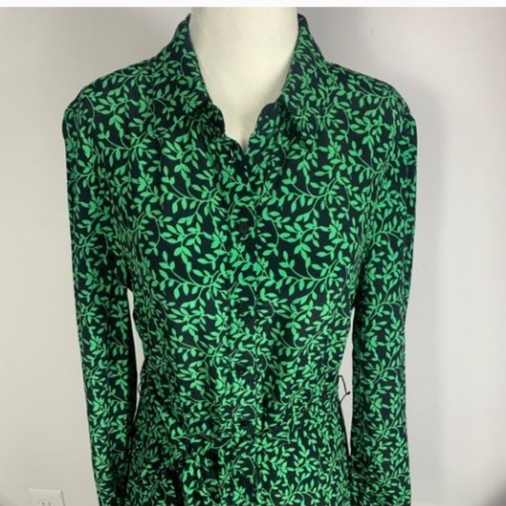 Zara Leaf Print Collard Shirt Dress